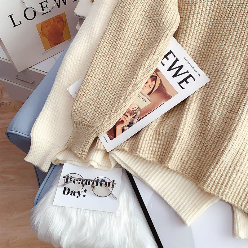 V-neck Pullover Sweater women's design sense niche sweater top  5092