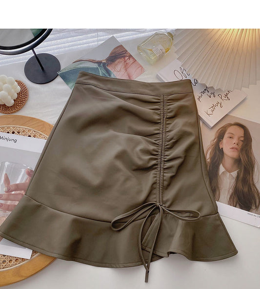 Korean high waist A-shaped design sense fashion drawstring hip wrapped fishtail skirt  5427