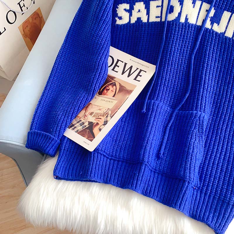 Klein Blue loose hooded sweater sweater  5076