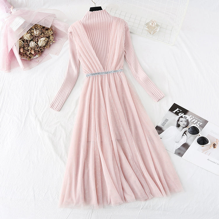 New sweater over knee mesh celebrity small fragrance suit long skirt  4766