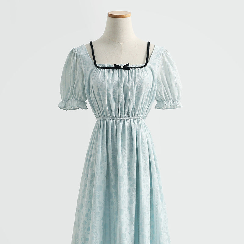 Niche design sense square collar Kikyo first love dress  4292