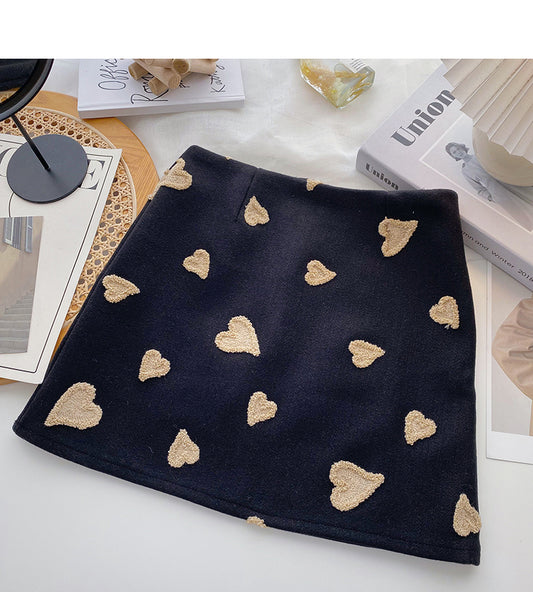 Love flocking design felt woolen skirt  5367