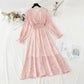 Pleated knee length floral dress gentle wind thin temperament slim skirt  4808