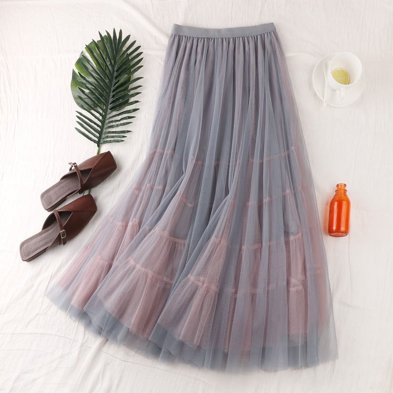 High waist skirt, spliced double gauze skirt, big A-line skirt, fairy bouffant skirt  3686
