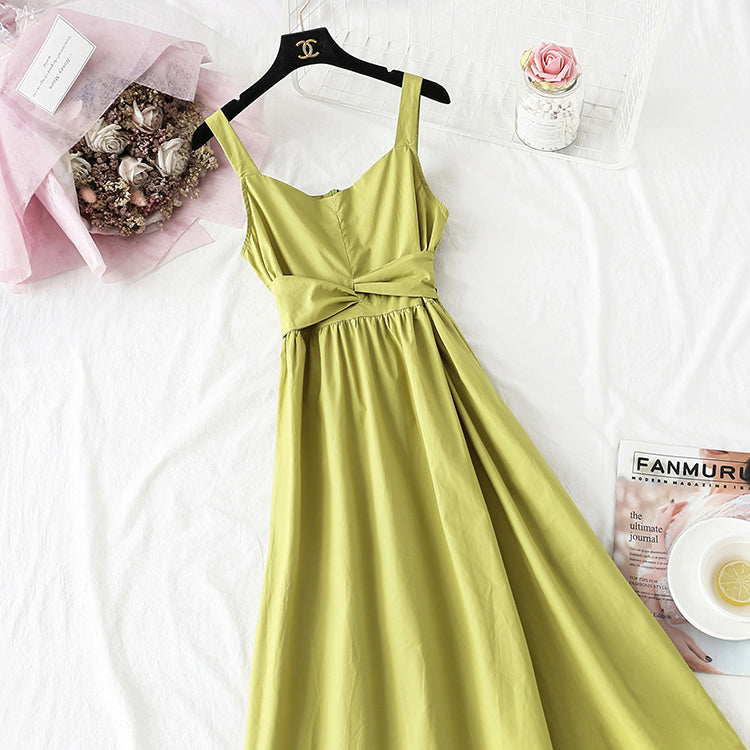 Avocado Green suspender dress super xiansen Department  4104