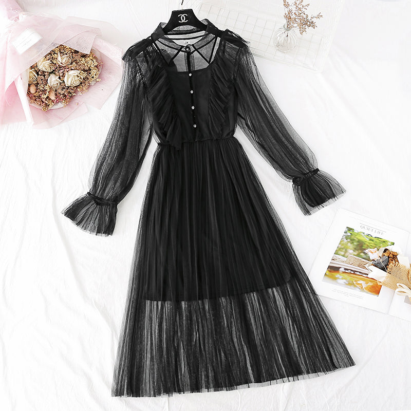 Sanftes Windfee-Superfee-Serien-Mesh-Kleid 3982