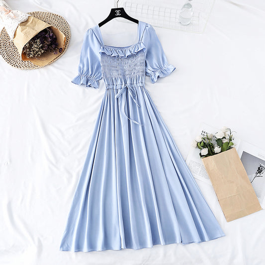 Französischer Retro Platycodon grandiflorum quadratischer Kragen Xianqi super xiansen langer Rock 4143