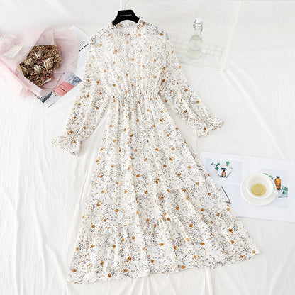 New style fungus Ruffle Skirt round neck slim Chiffon Dress  4834