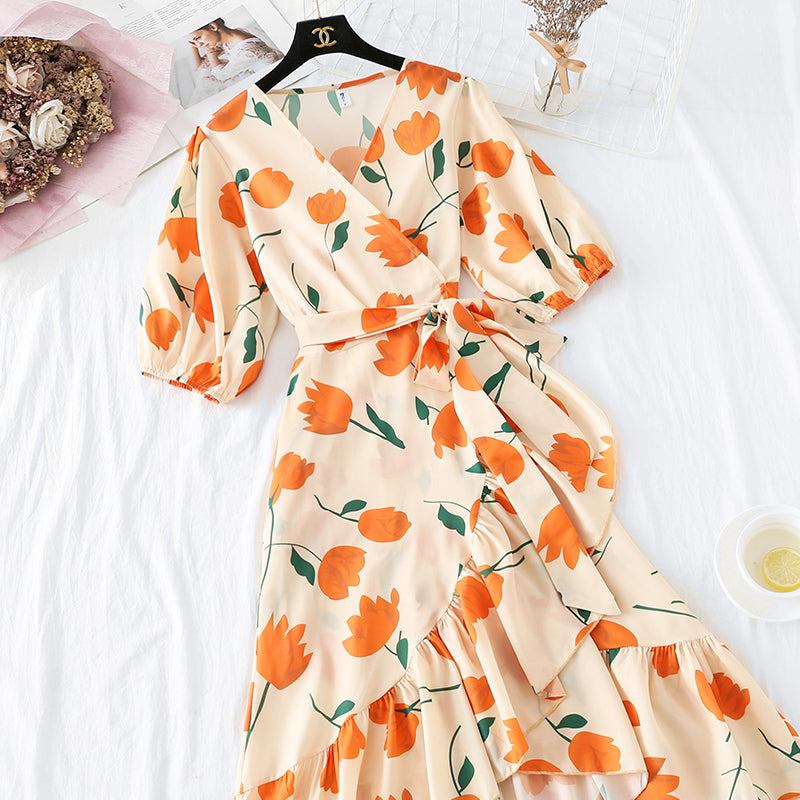 High waist Platycodon grandiflorum French smoked fishtail skirt  3732