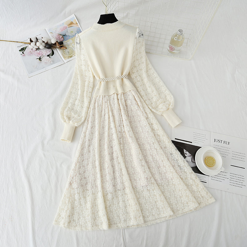 New Lace Panel Plush inner bottom skirt long  4437