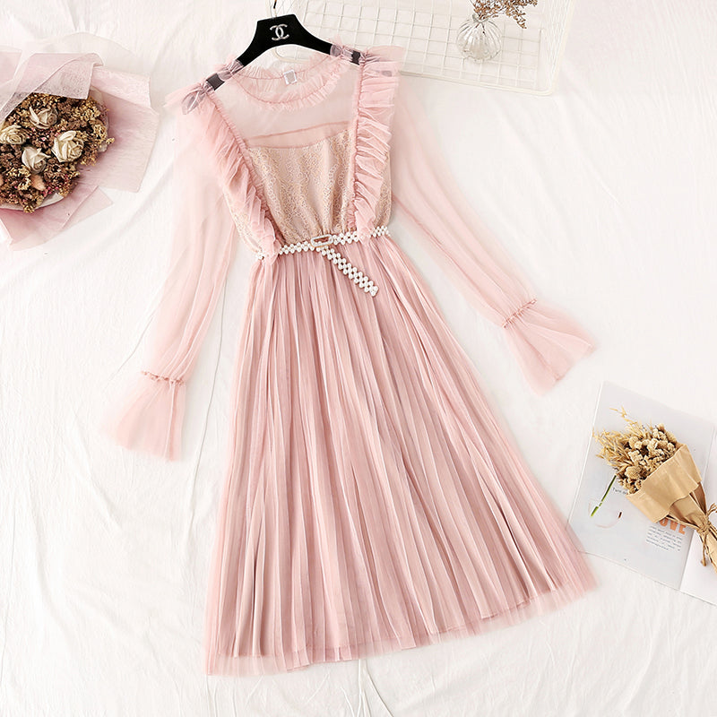 Knielanger französischer Retro-Faltenrock 4043