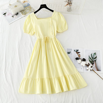 New style bubble sleeve French retro minority temperament fairy skirt  4847