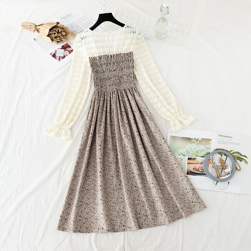 Lace stitched Chiffon Floral Dress  4756