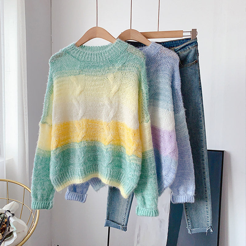 Gestrickter Mohair-Pullover mit Farbverlauf in weicher, wachsartiger Farbe 5078