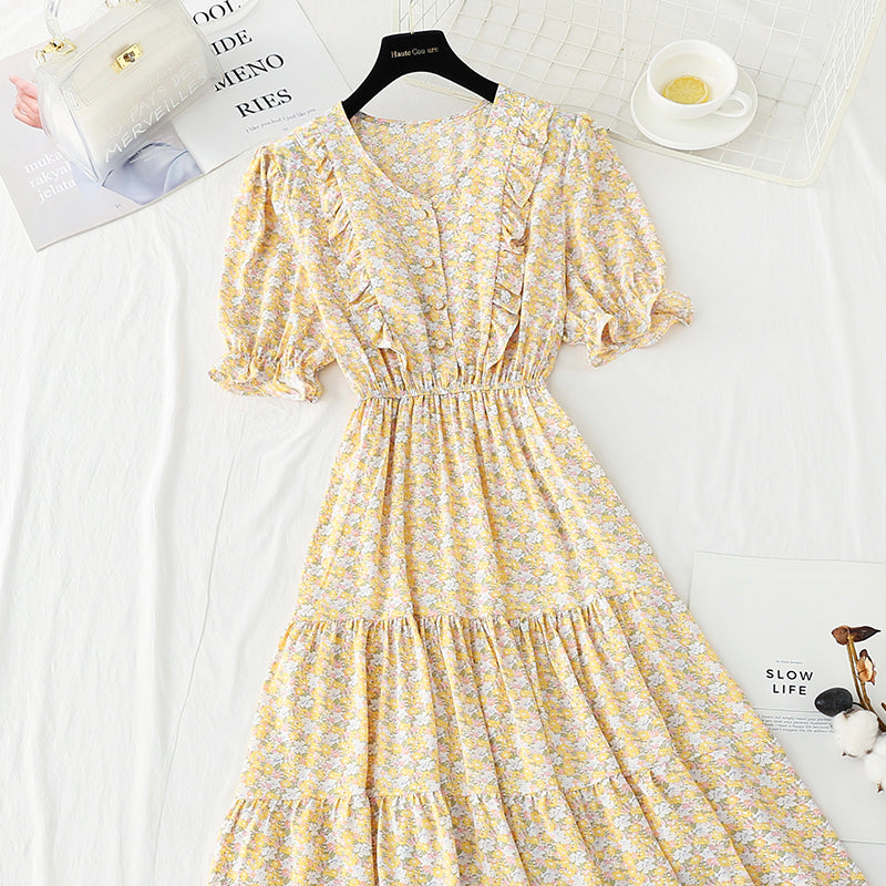 Ruffle floral dress sweet Mori Chiffon Skirt  4899