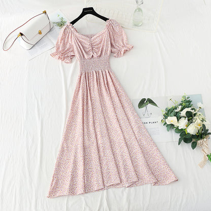 New gentle wind floral dress French Chiffon tea break skirt  4863