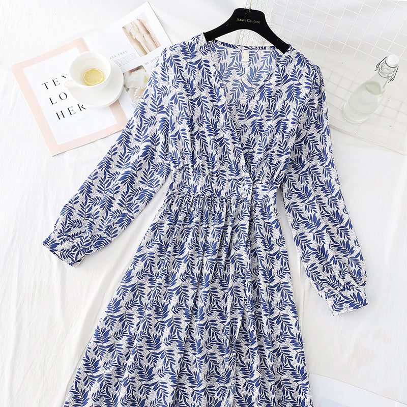 Chiffon dress is slim, light and mature, floral skirt  4083