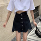 Irregular black skirt, summer, new style, high-waisted A-line skirt  3656