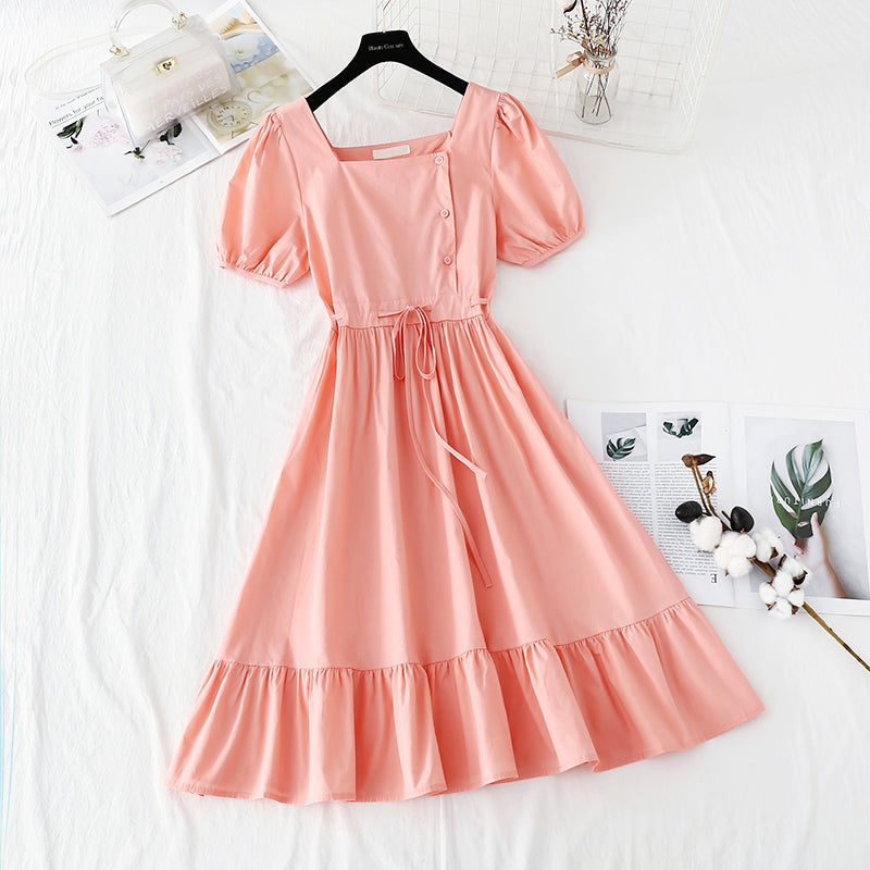 New style bubble sleeve French retro minority temperament fairy skirt  4847