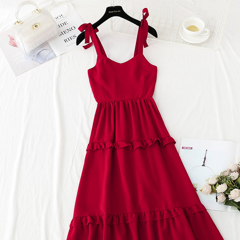 French retro suspender skirt holiday long fairy temperament  3737