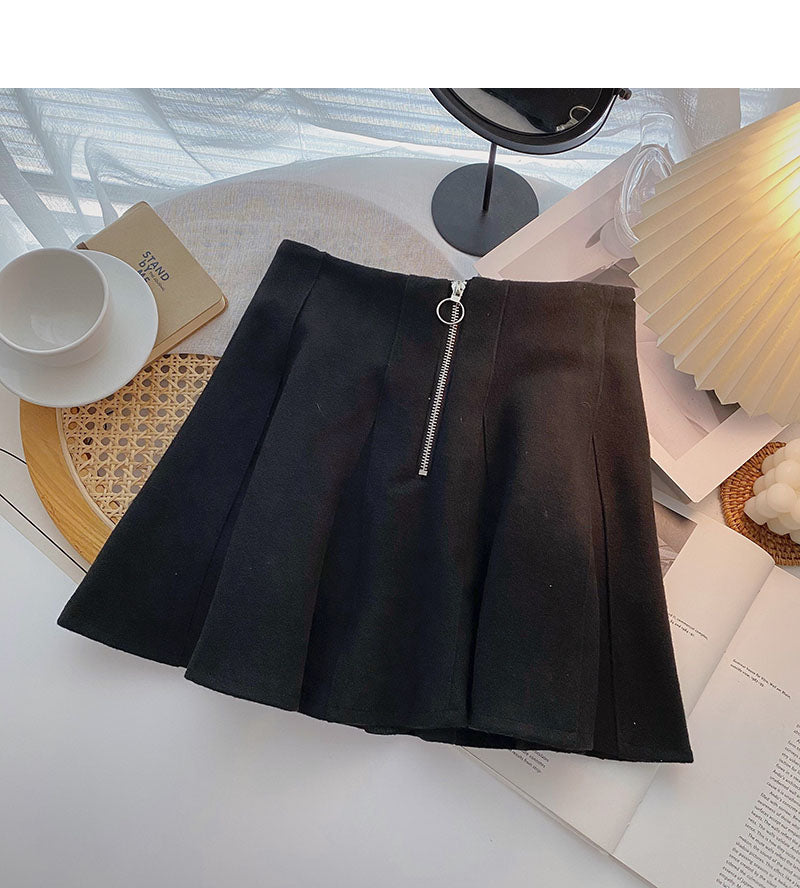 Design sense personalized fashion zipper high waist A-line leopard skirt  5448