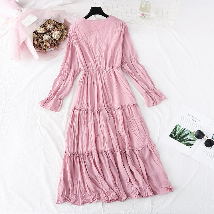 Chiffon slim retro pleated skirt medium length  3995