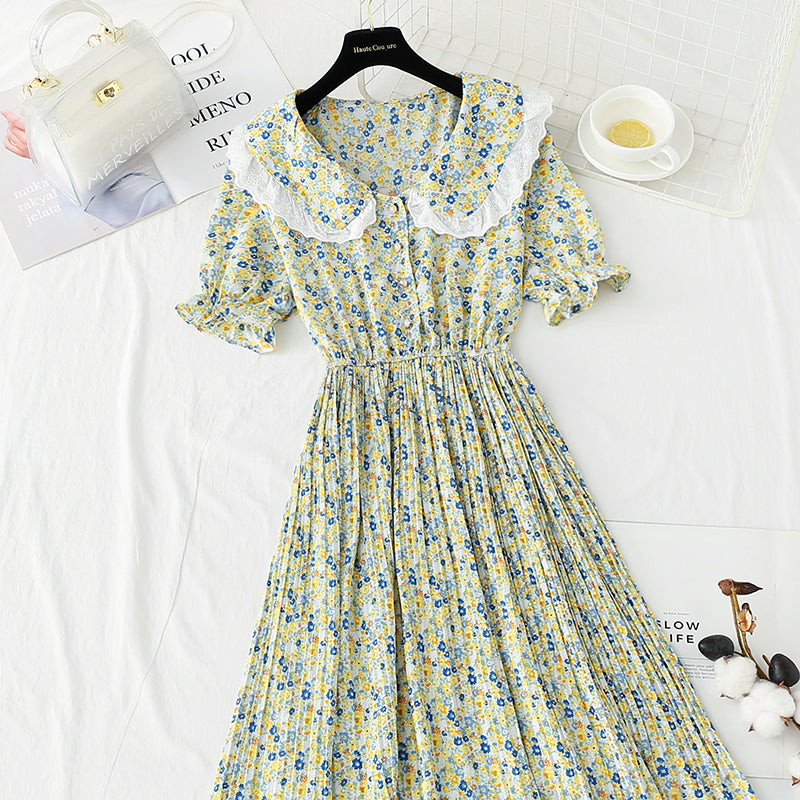 Chiffon floral skirt temperament gentle wind tea break Platycodon skirt  4901