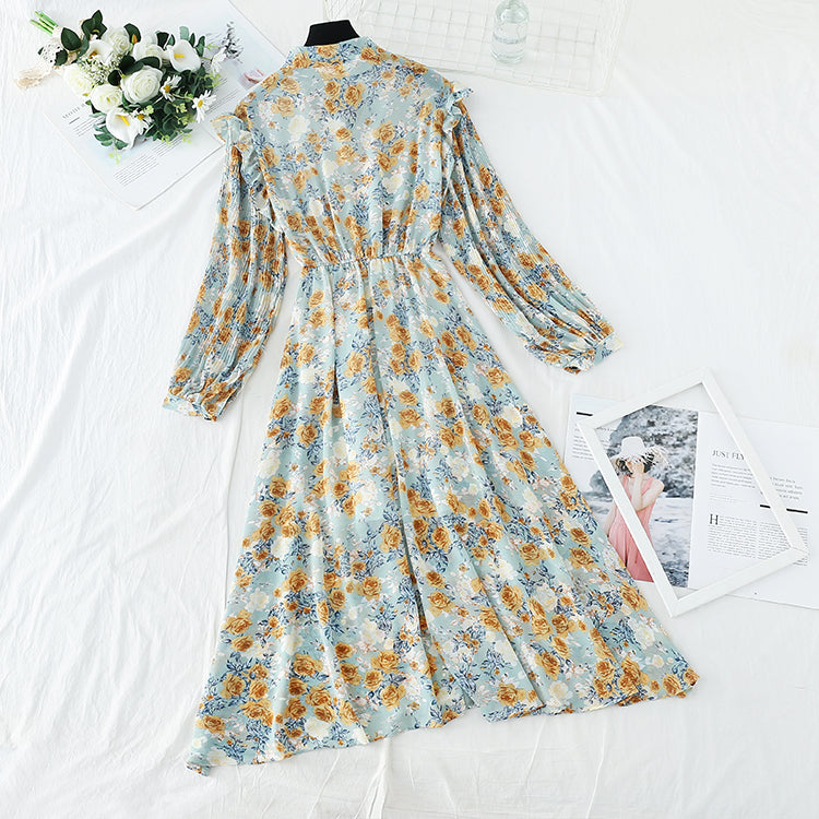 The new female Floral Chiffon dress is slim at the waist  3907