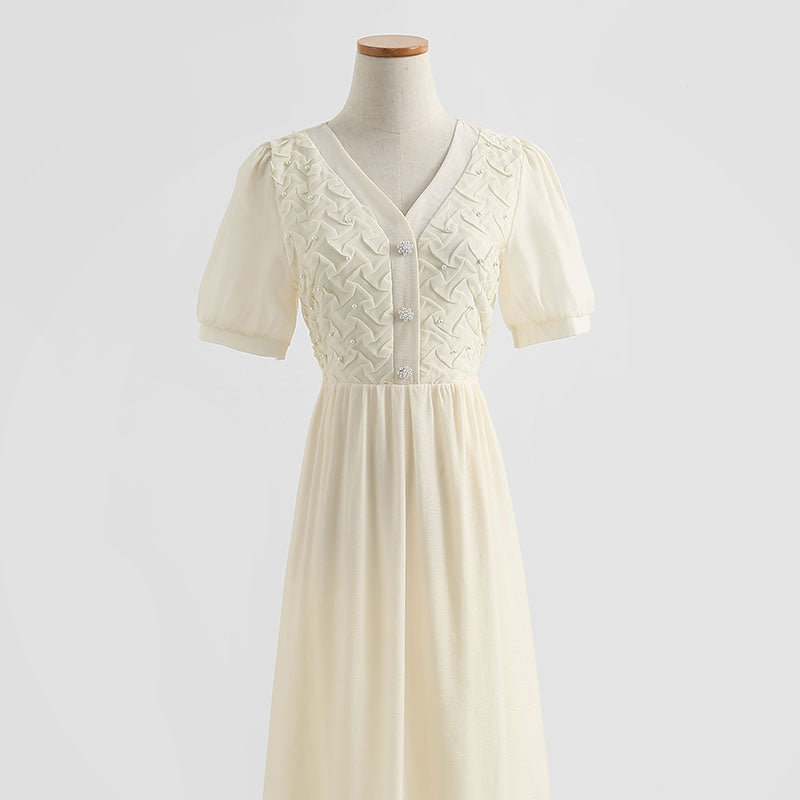 French design pleated bubble sleeve skirt  4278