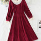 Lace collar velvet dress Retro High Waist slim  4795
