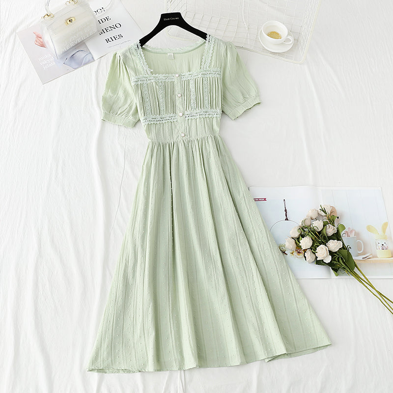 Jupe fine en dentelle à encolure carrée, fermeture à la taille, premier amour 4240