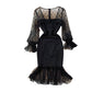 Fashion mesh wave point splicing square neck temperament retro dress  3775