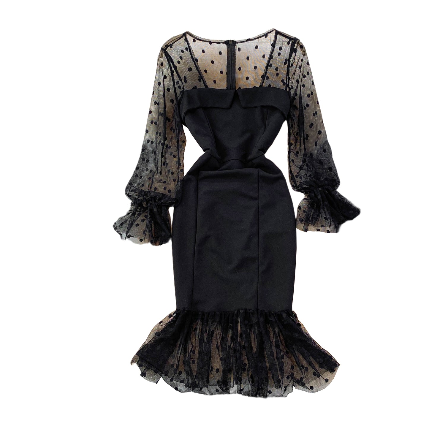 Fashion mesh wave point splicing square neck temperament retro dress  3775