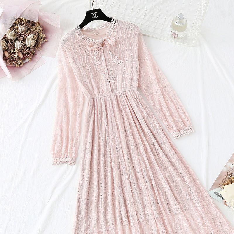 Lace Dress Small fragrance long sleeve bottomed skirt  4358