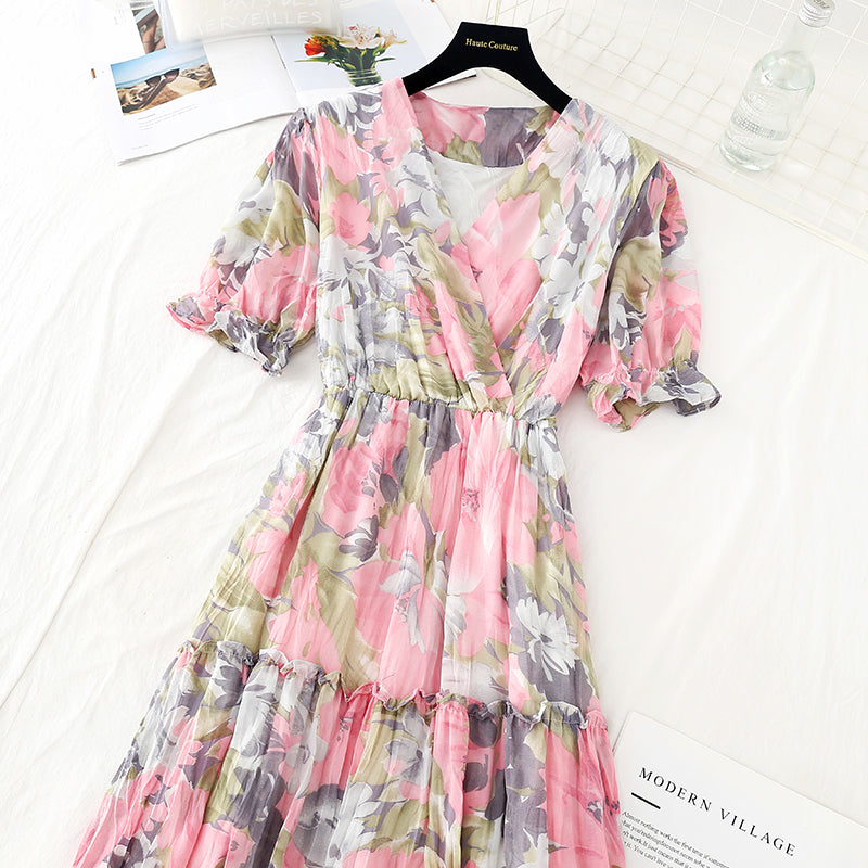 Französischer langer Rock mit plissierter Taille zeigt dünnes Temperament Chiffon-Feenrock 4629