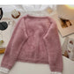 Lace edge stand collar Pullover long sleeve mohair sweater  5973