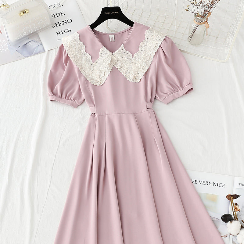 New French gentle style first love skirt with thin waist and long style  4239