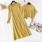 French retro waist closing thin temperament sweater long skirt suit  3943