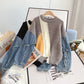 Denim sleeve stitched sweater niche sweater top  4923