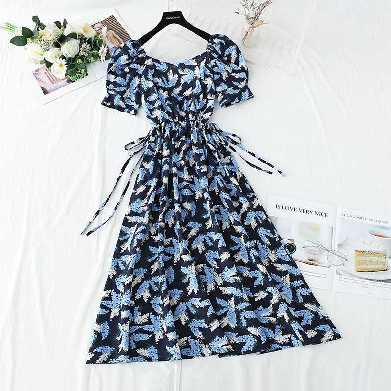 Jupe slim à manches bouffantes françaises à taille ouverte, rétro, taille douce 4264