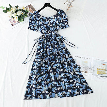 Jupe slim à manches bouffantes françaises à taille ouverte, rétro, taille douce 4264