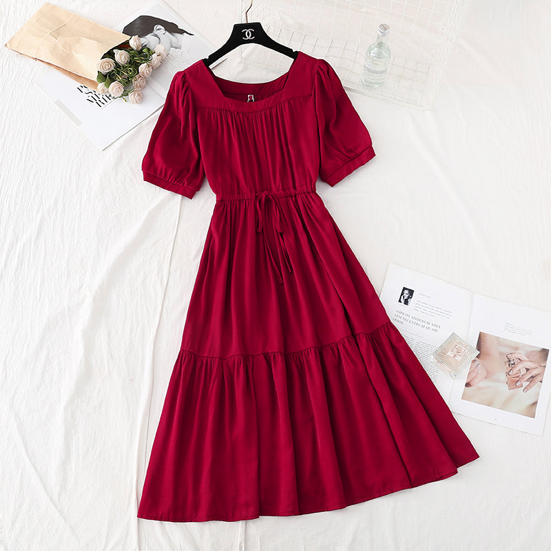 Cotton linen dress shows thin French retro skirt  4145