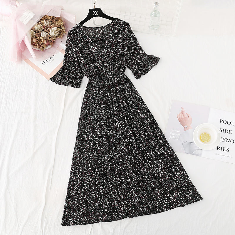 New French retro super fairy red Pleated Chiffon Long Skirt  4526