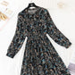 New French style long sleeve Floral Chiffon Skirt  4444