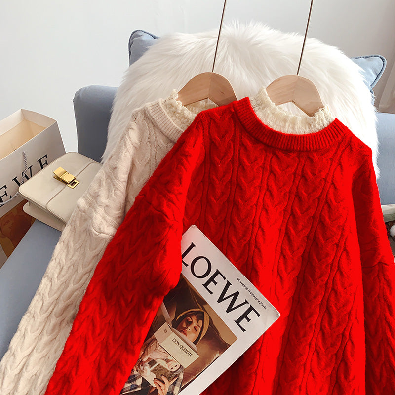 Design sense hemp lace collar sweater  5110