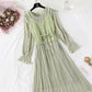Long sleeved chiffon skirt + suspender knitted sweater vest suit  4448