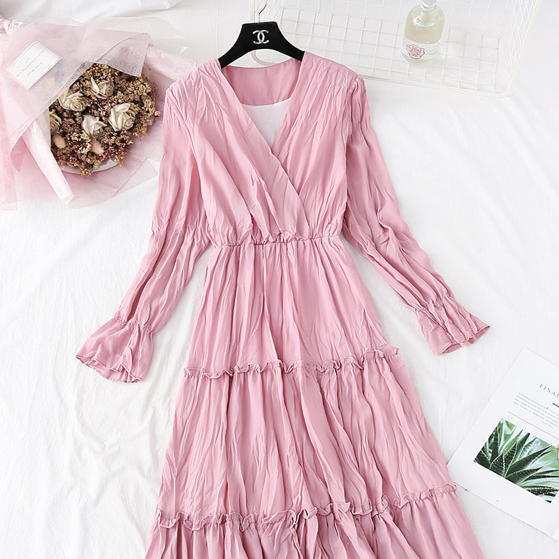 Chiffon slim retro pleated skirt medium length  3995