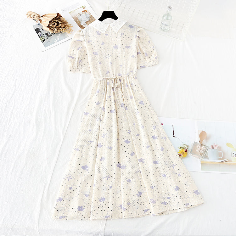 Lace doll neck with waist closed to show thin French gentle wind long skirt  4626