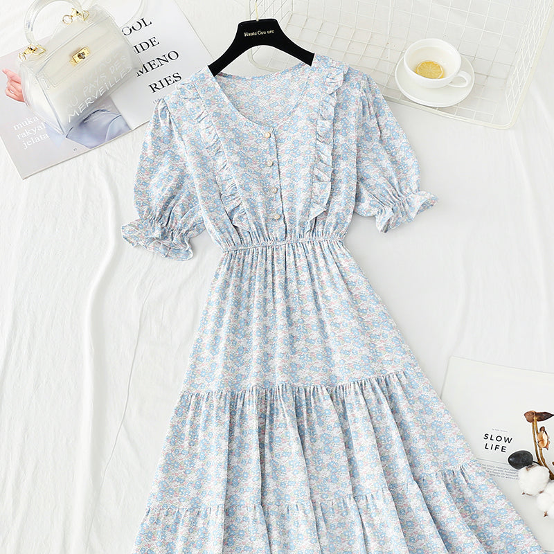 Ruffle floral dress sweet Mori Chiffon Skirt  4899