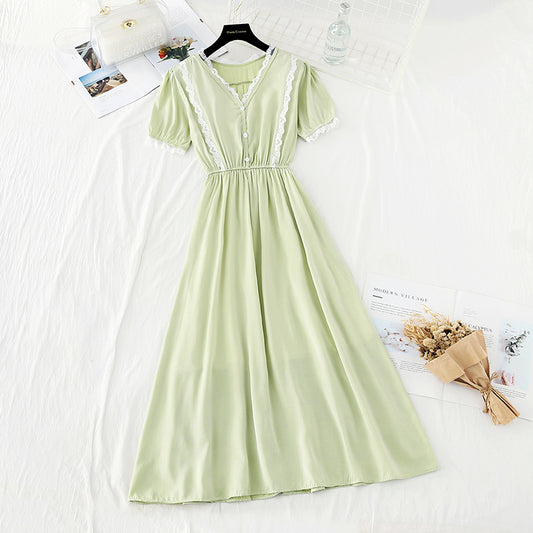 Close waist to show thin temperament French gentle skirt  4178